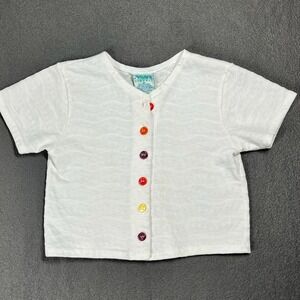 Vintage Sprockets Mervyns White‎ Button Down Top Colorful Buttons 3T